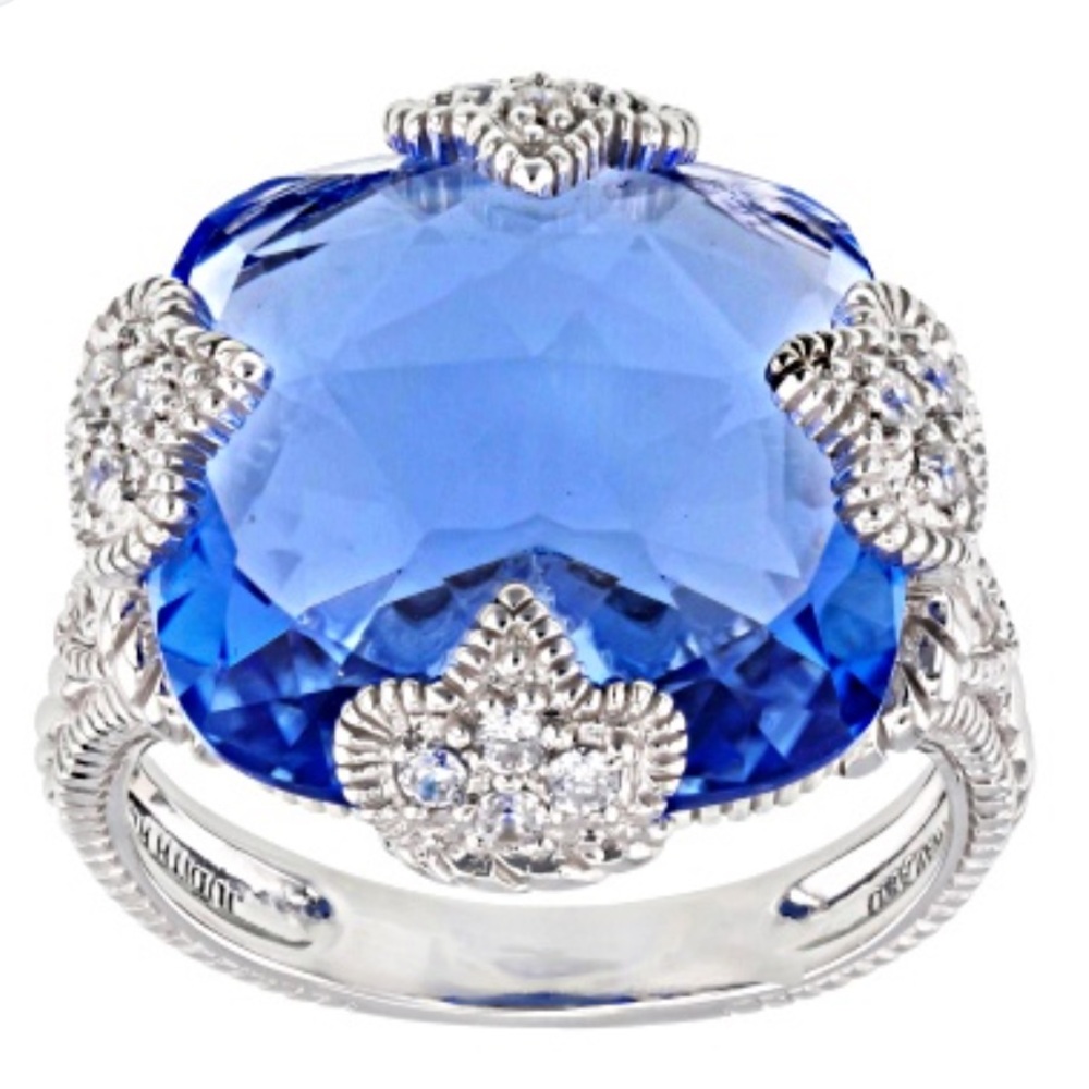 Judith Ripka Rhodium Plated SSilver Bella Luce Fleur Epoch Vibrant Blue Quartz 6